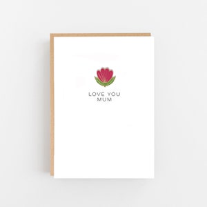 Love You Mum Folk Flower Pin - Tarjeta del Día de la Madre - Tarjeta para mamá - Tarjeta De Pin Floral - Tarjeta de Cumpleaños para mamá