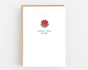 Love You Mum Folk Flower Pin - Mother's Day Card - Card For Mum - Floral Pin Card - Birthday Card for Mum