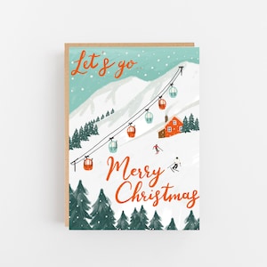 Vamos lá, Feliz Natal - Cartão de Natal ilustrado para esquiar - Conjunto de cartões de Natal