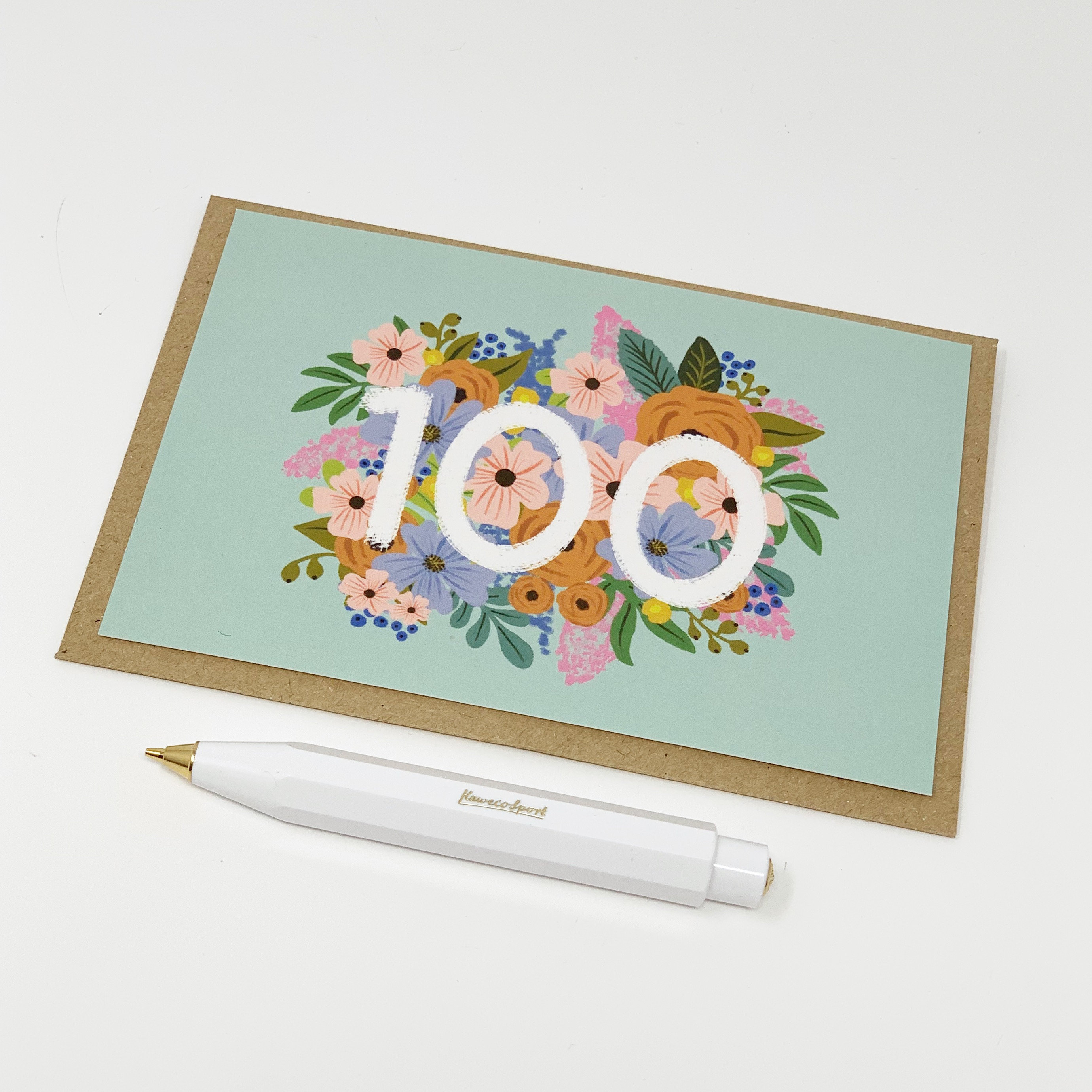 Biglietto di auguri per il 100° compleanno, bouquet di fiori rosa, fiori di carta 3D - Italia
