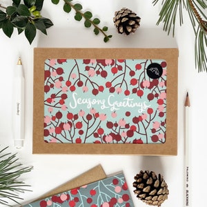 Zestaw kartek świątecznych Seasons Greeting - pakiet 8 kartek - Zestaw 8 kartek świątecznych Illustrated Berries - Karty charytatywne - Ekologiczne