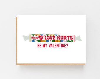 Love Hurts. Be My Valentine? - Love Hearts Card - Valentines card - Cheesy Valentines Card - Funny Valentine's Card