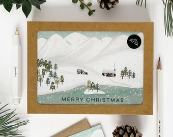 Snowy Mountains Merry Christmas cards - pack of 8 cards - Illustrated Christmas Card Set of 8 - Charity cards - Eco friendly