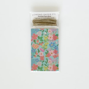 Summer Flowers Gift Tags: Green Floral Design, Jute Twine (Set of 4)
