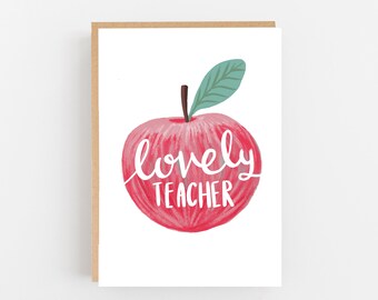 Personalize Your Message of Gratitude with Our Teacher Card  - Card for Teacher - Teacher Card - Cute Apple - Send Direct Option