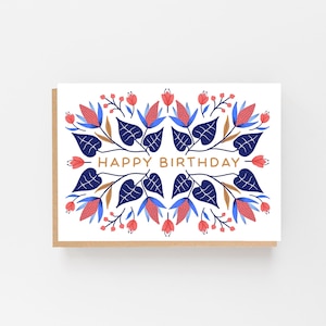 Blumen alles Gute zum Geburtstagkarte | Botanische Grußkarte | Folk Geburtstagskarte mit Blumen | Blumen-Geburtstagskarte | Winterliches Design