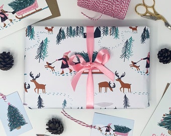 Christmas Girl Looking for Christmas Tree Recyclable Wrapping Paper Set - Eco Friendly Gift Wrap & Tags