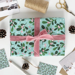 Christmas AQUA Mistletoe Recyclable Wrapping Paper Set - AQUA Eco Friendly Gift Wrap & Tags