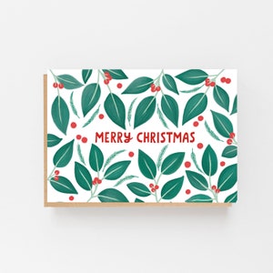 Green Leaves and Berries "Merry Christmas" Christmas Card