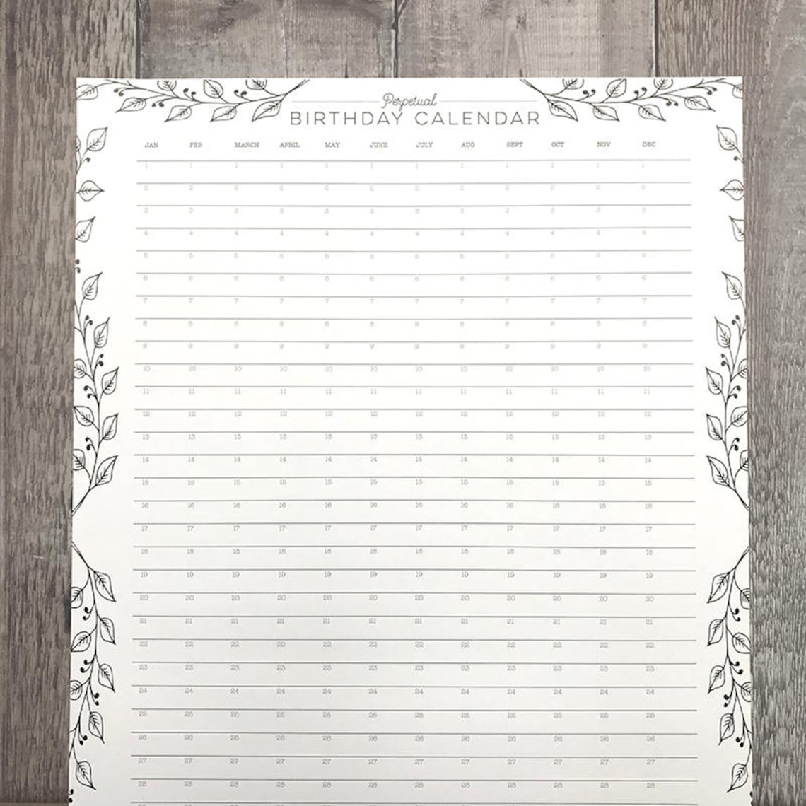 Printable perpetual birthday calendar birthday calendar etsy