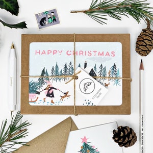 Girl looking for a Christmas Tree multipack of 8 Christmas Cards - Happy Christmas set of 8 - 8 x Happy Christmas Cards - Charity cards