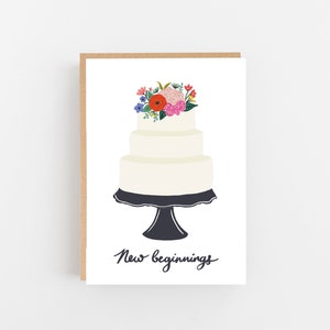 Cartão de casamento de novos começos - Cartão de casamento de bolo - Cartão de casamento de novo começo