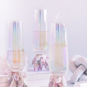 Aura Prism Crystal Champagne Flutes Set of Two Handmade ceramic crystal based champagne flutes, adding elegance to the table setting image 1