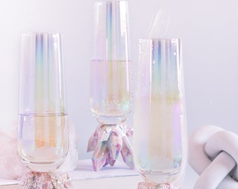 Aura Prism Crystal Champagne Flutes (Set of Two) | Handmade ceramic crystal based champagne flutes, adding elegance to the table setting