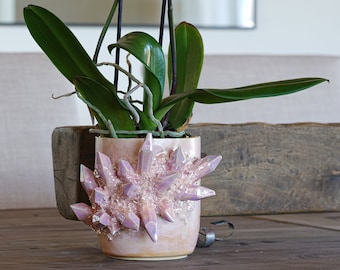 Aura Crystal Orchid Drop Pot | CHOOSE YOUR COLOR | Unique handmade ceramic crystal planter for succulent lovers and crystal collectors