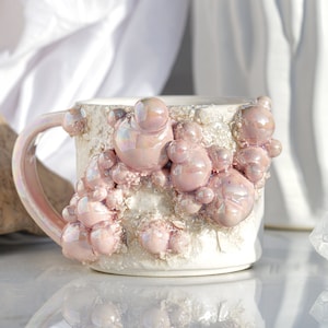 Aura Champagne Pearl Mug | Handmade mug for a unique and artistic way to enjoy your favorite hot beverage with a touch of natural beauty