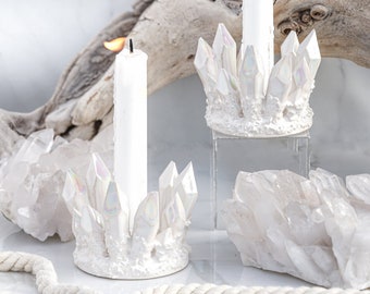 Crystal Candle Holder | Handmade ceramic crystal candle holder, featuring an elegant and natural design that adds a touch of luxury