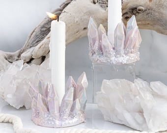 Aura Prism Crystal Candle Holder | Handmade crystal candle holder, featuring an elegant and natural design that adds a touch of luxury