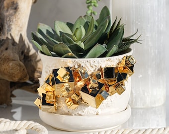 22kt Gold Pyrite Succulent Planter | Unique handmade ceramic crystal planter for succulent lovers and crystal collectors