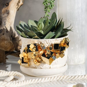 22kt Gold Pyrite Succulent Planter | Unique handmade ceramic crystal planter for succulent lovers and crystal collectors