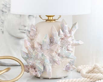 Lampe de table en cristal Aura | Lampe en cristal de céramique faite main pour un accent lumineux luxueux et naturel