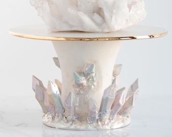 10" Aura Prism Crystal Cake Stand | Handmade ceramic crystal cake stand for weddings