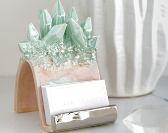 Crystal Business Card Holder | CHOOSE YOUR COLOR | Handmade ceramic crystal business card holder for a unique desk accessory