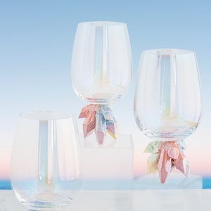 Aura Rainbow Wine Glasses (Set of Two) | Handmade ceramic crystal based champagne flutes, adding elegance to your table setting