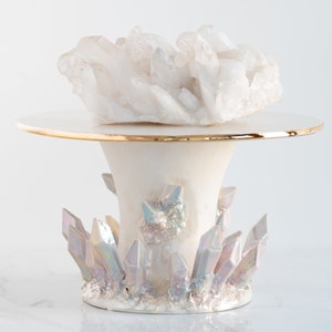 10" Aura Prism Crystal Cake Stand | Handmade ceramic crystal cake stand for weddings