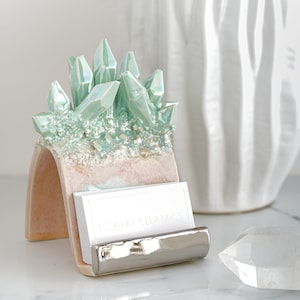 Crystal Business Card Holder CHOOSE YOUR COLOR Handmade ceramic crystal business card holder for a unique desk accessory image 1