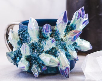 Aurora Borealis Crystal Mug | Unique handmade ceramic crystal mug for crystal lovers and collectors