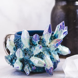 Aurora Borealis Crystal Mug | Unique handmade ceramic crystal mug for crystal lovers and collectors