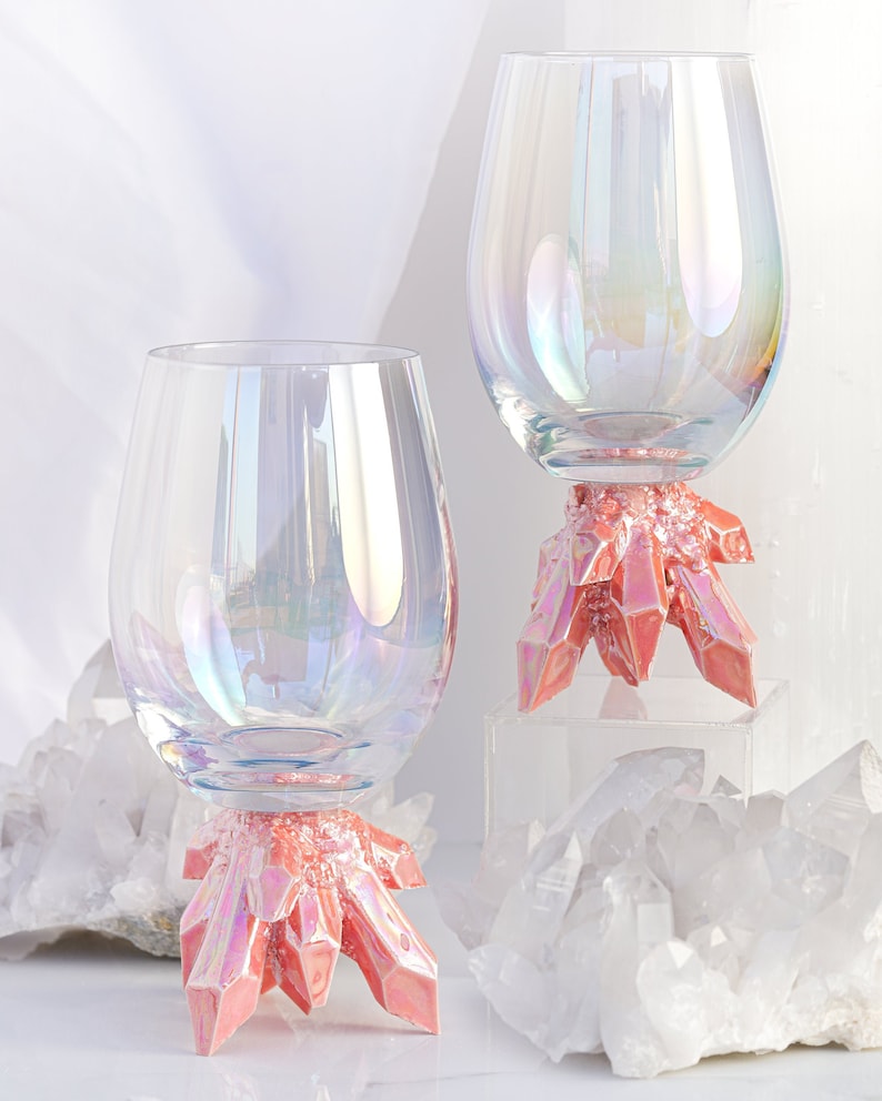 Crystal Cluster Wine Glasses CHOOSE YOUR COLOR Handmade ceramic crystal based wine glasses, adding elegance to your table setting Aura Coral