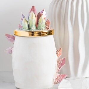 Aura Rainbow Crystal Canister Handmade ceramic crystal urn for a personalized and artistic memorial image 2