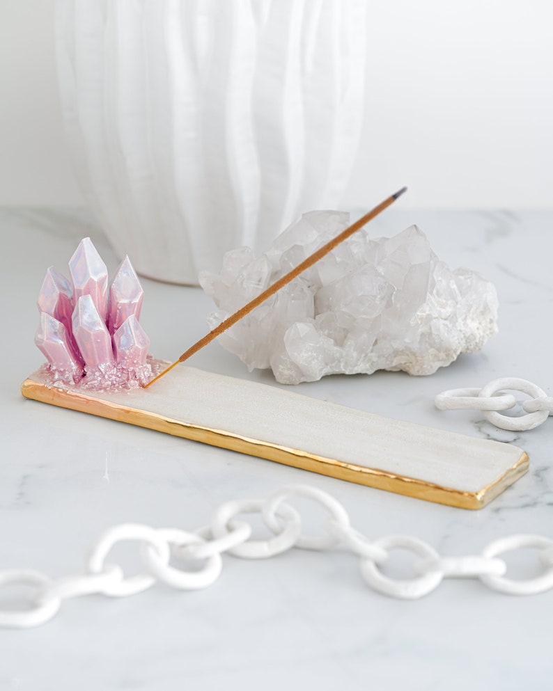 Crystal Incense Holder Handmade ceramic incense holder for an artistic way to burn your incense with a touch of natural beauty image 1