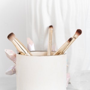 Aura Prism Crystal Tumbler Handmade ceramic brush holder for an elegant way to display your makeup brushes with a touch of natural beauty image 6