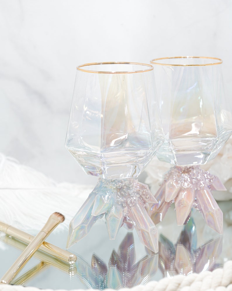 Aura Prism Crystal Rocks Glasses Set of Two Handmade ceramic crystal based rocks glasses, adding elegance to your table setting image 6