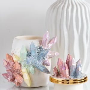 Aura Rainbow Crystal Canister Handmade ceramic crystal urn for a personalized and artistic memorial image 3