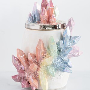 Aura Rainbow Crystal Canister Handmade ceramic crystal urn for a personalized and artistic memorial image 4