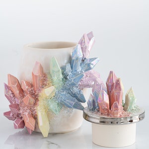 Aura Rainbow Crystal Canister Handmade ceramic crystal urn for a personalized and artistic memorial image 5