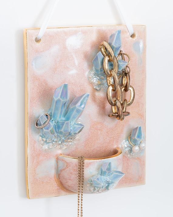6"x8" Hanging Crystal Jewelry Display | Handmade ceramic wall-mounted crystal jewelry display