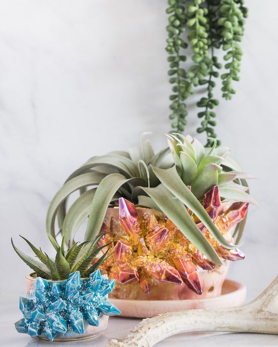 Aura Crystal Succulent Mini Pot | Unique handmade ceramic crystal planter for succulent lovers and crystal collectors