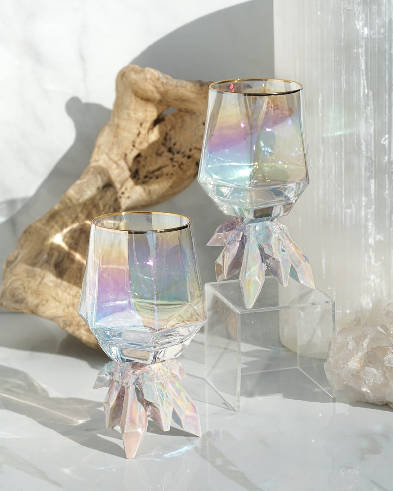 Aura Prism Crystal Rocks Glasses Set of Two Handmade ceramic crystal based rocks glasses, adding elegance to your table setting image 1