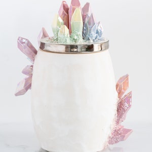 Aura Rainbow Crystal Canister Handmade ceramic crystal urn for a personalized and artistic memorial image 7