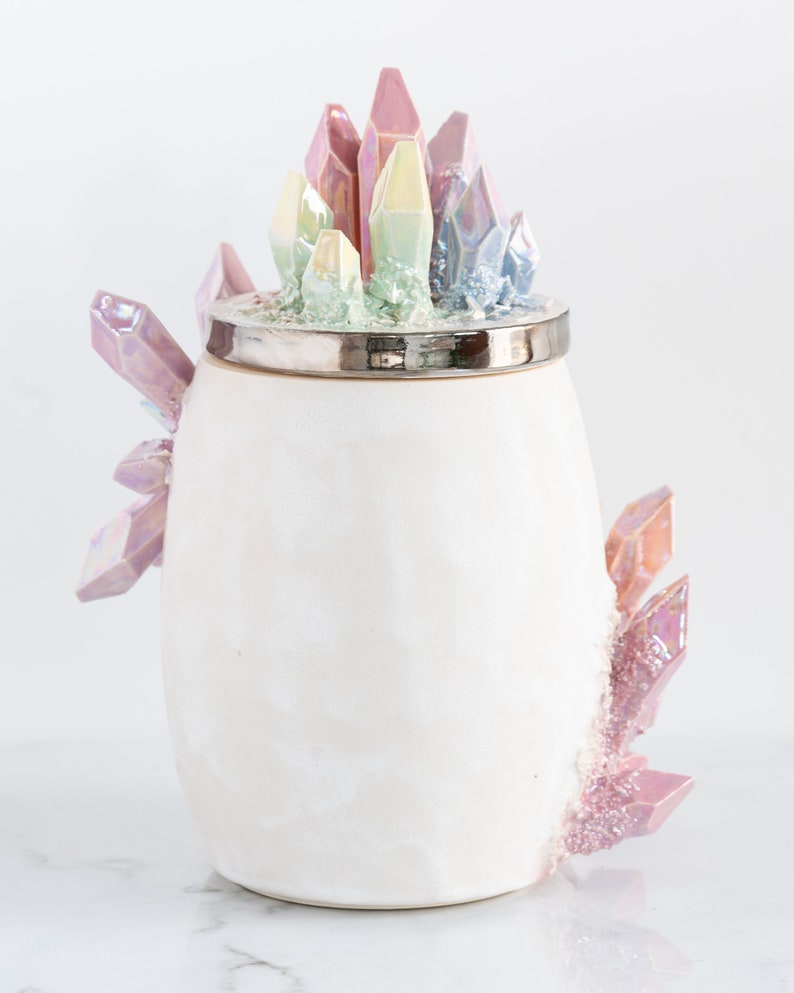 Aura Rainbow Crystal Canister Handmade ceramic crystal urn for a personalized and artistic memorial image 7