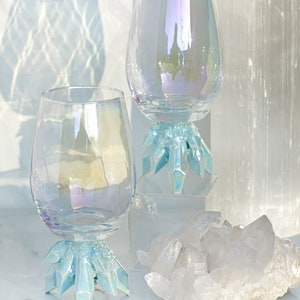 Crystal Cluster Wine Glasses CHOOSE YOUR COLOR Handmade ceramic crystal based wine glasses, adding elegance to your table setting Aura Aquamarine