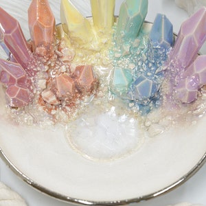 6 Rainbow Crystal Dish Handmade ceramic crystal dish for a unique and elegant jewelry holder image 8