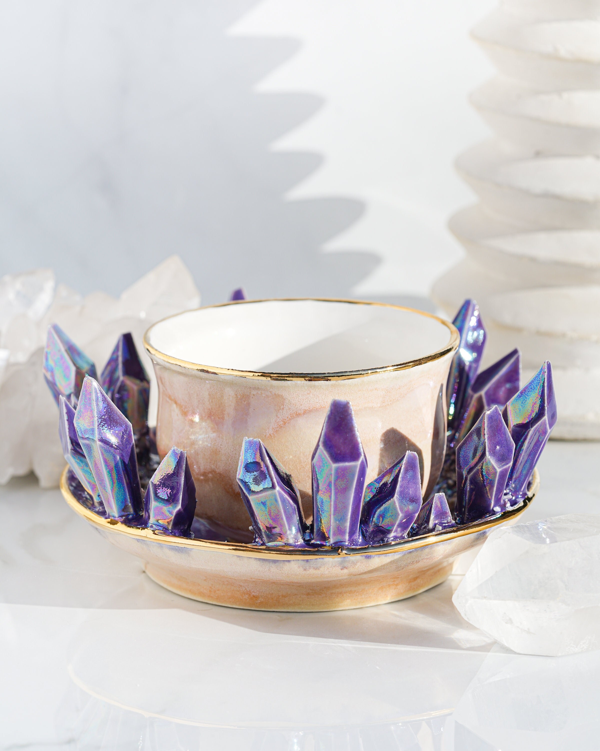 Ensemble de Tasses et Soucoupes en Cristal