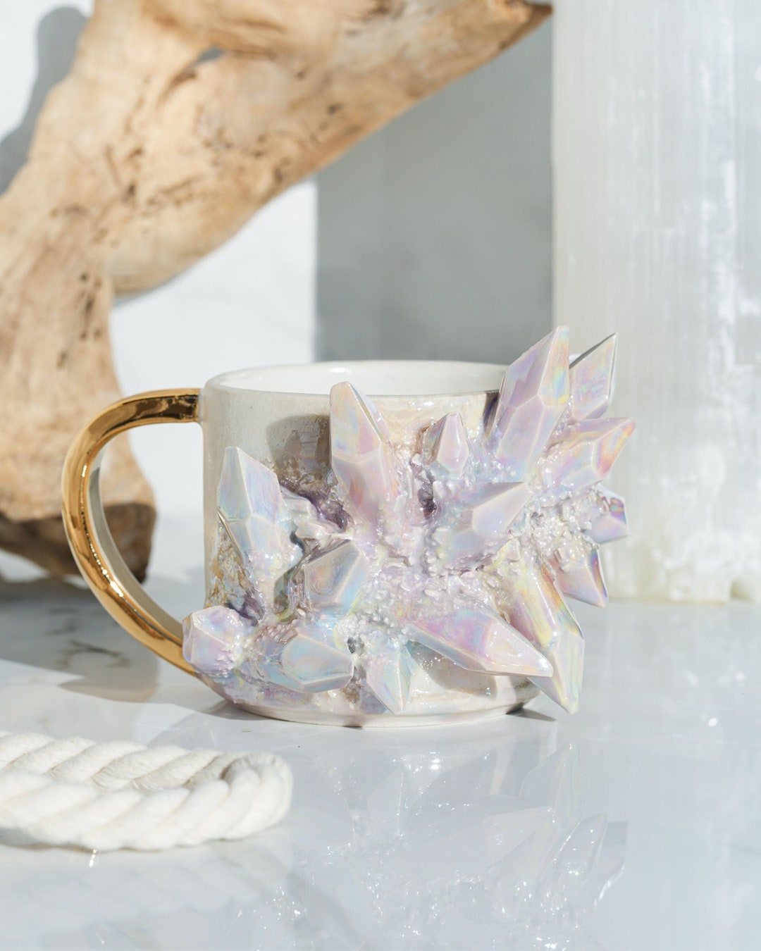 Aura Prism Crystal Mug Handmade Mug for a Unique and Artistic Way to Enjoy  Your Favorite Hot Beverage With a Touch of Natural Beauty 