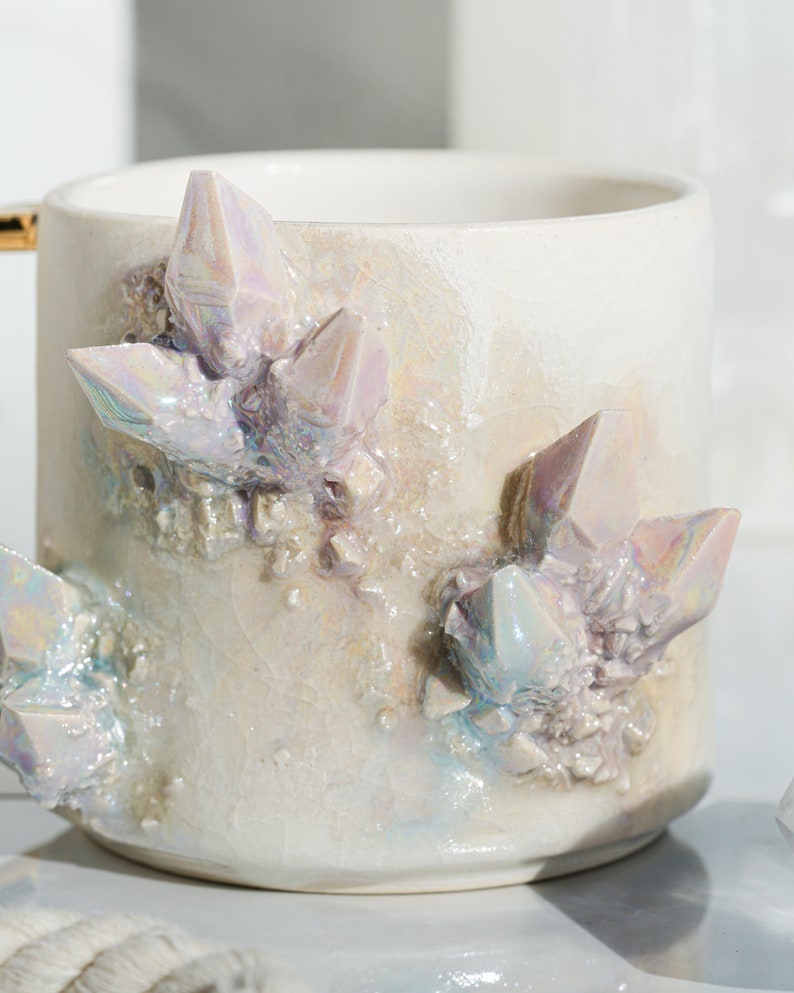 Aura Prism Crystal Lite Mug Handmade mug for a unique and artistic way to enjoy your favorite hot beverage with a touch of natural beauty image 5